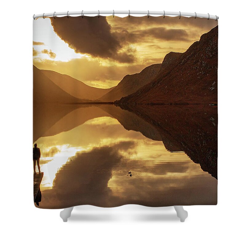Glenveagh Shower Curtain featuring the photograph Watching the Sunset, Glenveagh Castle, Donegal by John Soffe