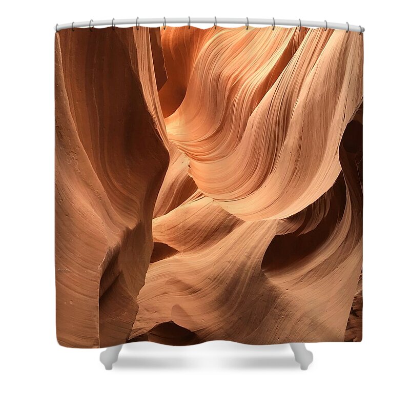 Antelope Canyon Beautiful Rock Patterns Slot Canyon Rock Patterns Formed By Water Shower Curtain featuring the photograph Water and Rock Art by Dorsey Northrup