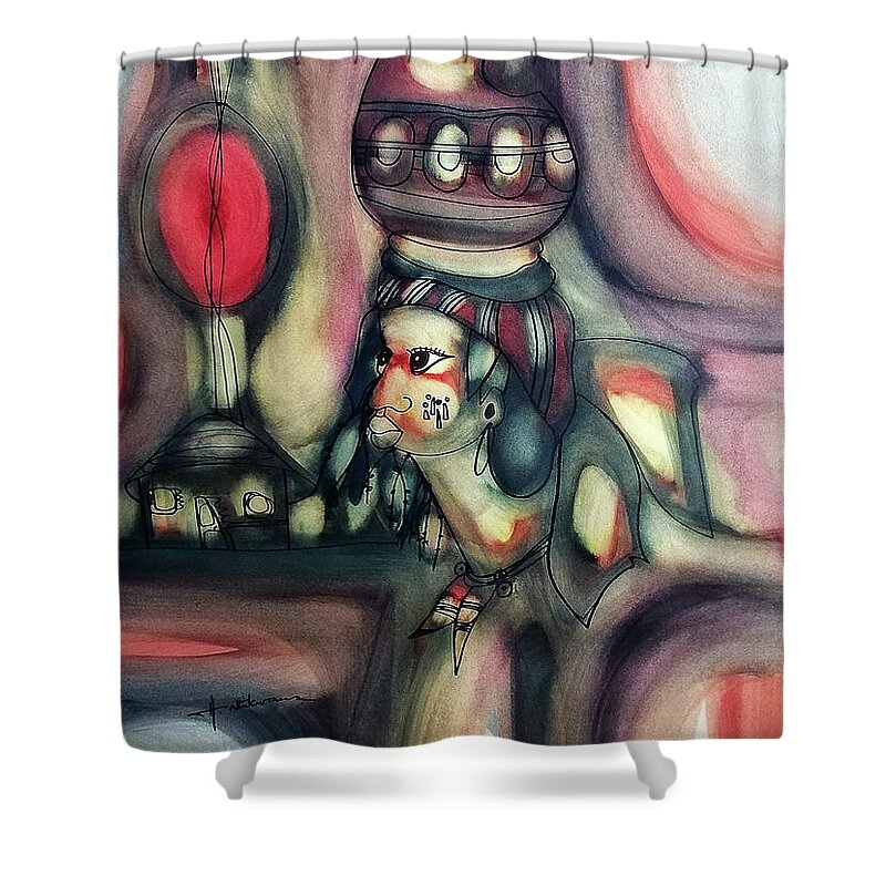 Moa Shower Curtain featuring the painting Water Bearer by Hargreaves Ntukwana