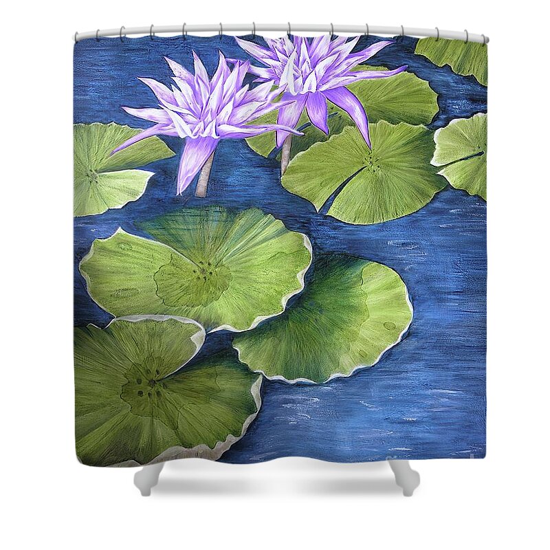 Water Lilies Shower Curtain featuring the painting Water Lilies by Mary Deal