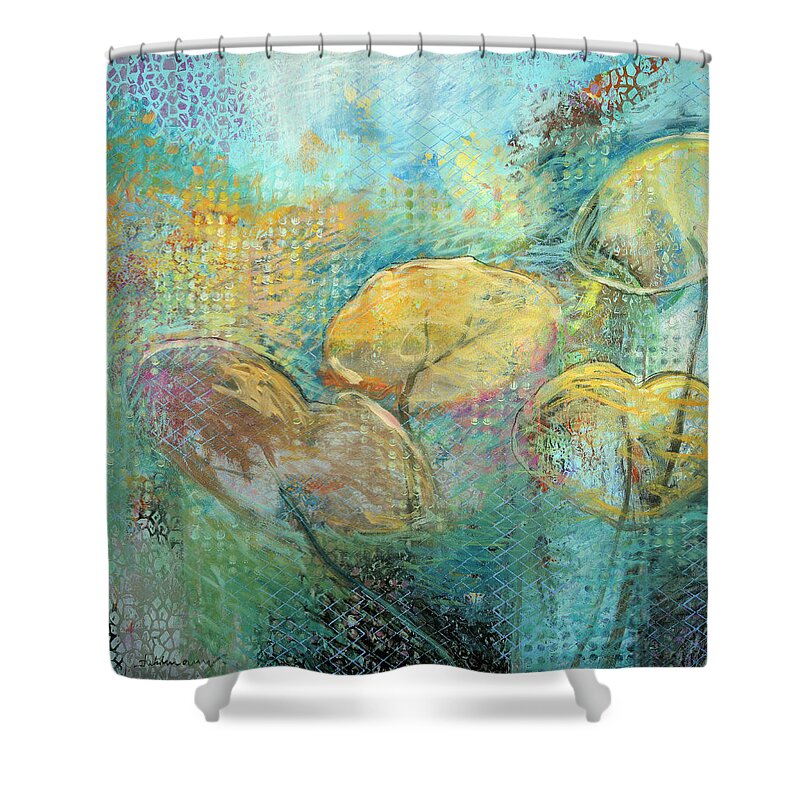 Water Lilies Shower Curtain featuring the painting Water lilies by Uwe Fehrmann