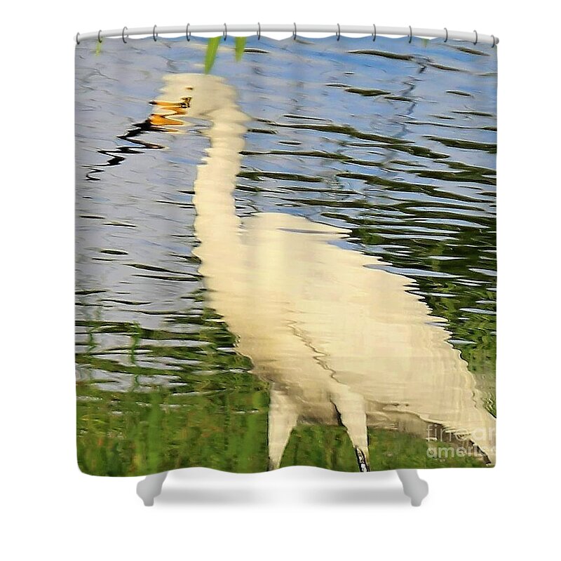 Snowy Egret Shower Curtain featuring the photograph Water reflection of a snowy egret by Joanne Carey