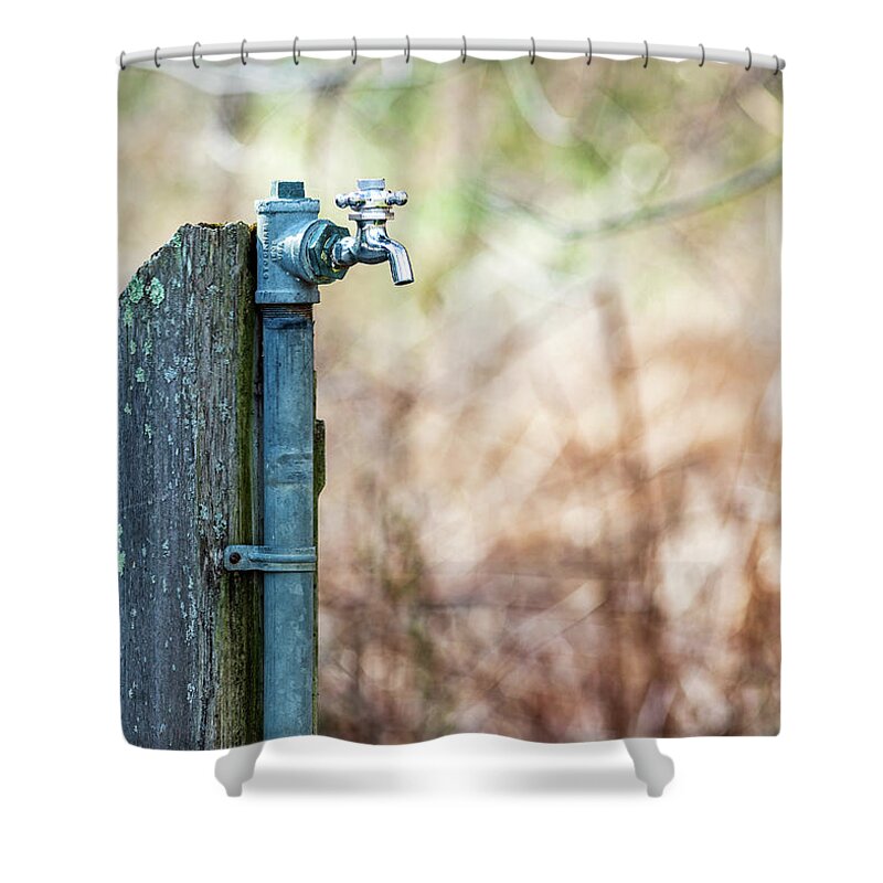 Water Fountain Shower Curtain featuring the photograph Autumn Water Spigot #1 by Amelia Pearn