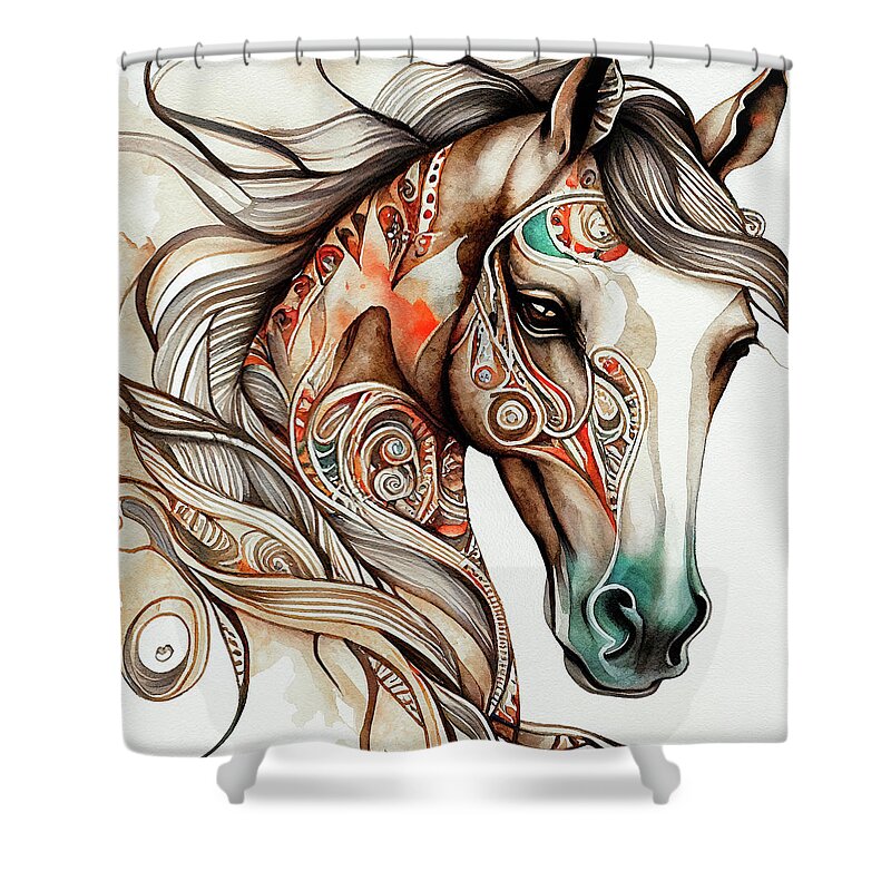 Horse Shower Curtain featuring the digital art Watercolor Animal 14 Horse Portrait by Matthias Hauser