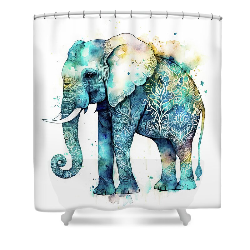 Elephant Shower Curtain featuring the digital art Watercolor Animal 71 Elephant by Matthias Hauser