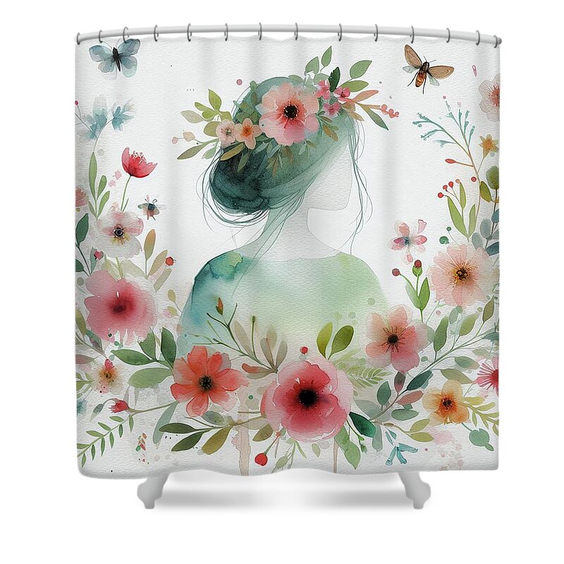 Lady Shower Curtain featuring the digital art Watercolor Beauty by Robin Dickinson