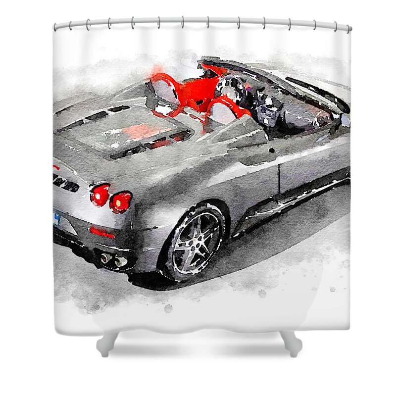Watercolor Shower Curtain featuring the painting Watercolor Ferrari F430 by Vart by Vart