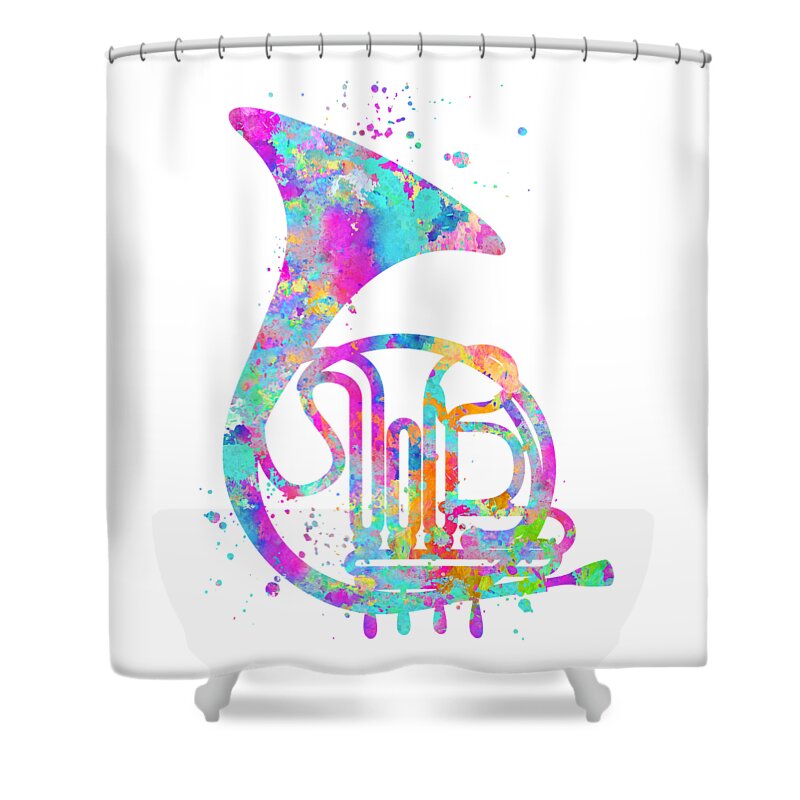 French Horn Shower Curtain featuring the painting Watercolor French Horn by Zuzi 's