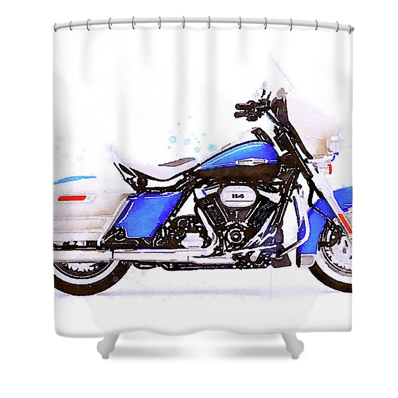 Motorcycle Shower Curtain featuring the painting Watercolor Harley-Davidson Electra Glide motorcycle - oryginal artwork by Vart. by Vart