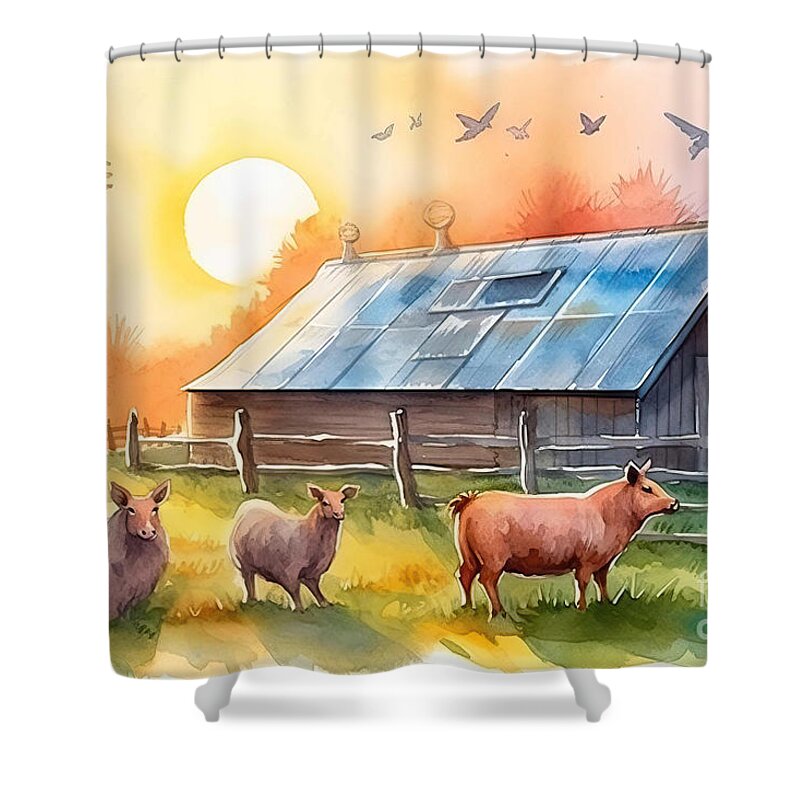 Solar Farm Shower Curtains