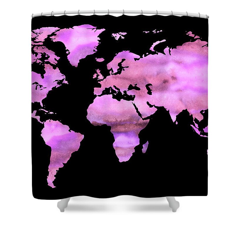 Fascia Shower Curtain featuring the painting Watercolor Map Of The World In Fascia Pink by Irina Sztukowski