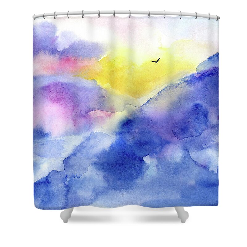 Watercolor Shower Curtain featuring the digital art Watercolor Over The Cloud View Painting by Sambel Pedes