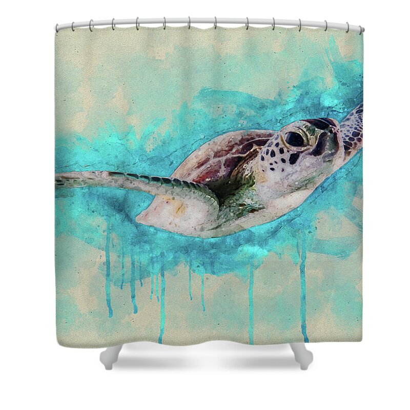 Sea Turtle Shower Curtain - Turtles in Green by Coastal Passion