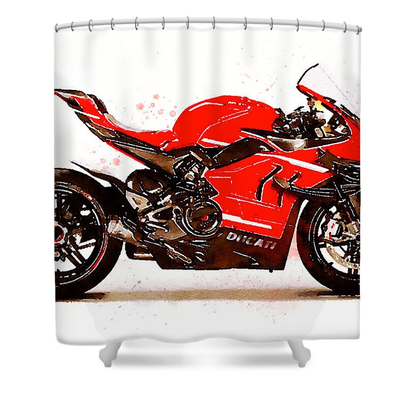 Sport Shower Curtain featuring the painting Watercolor Sport Motorcycle Superleggera V4 - original artwork by Vart. by Vart Studio