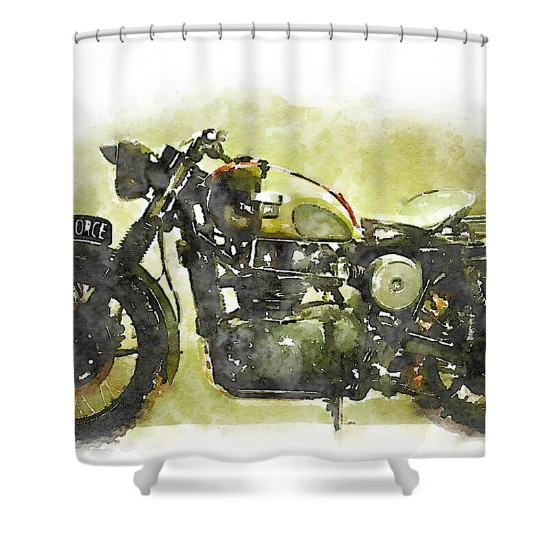 Art Shower Curtain featuring the painting Watercolor Vintage motorcycle by Vart. by Vart