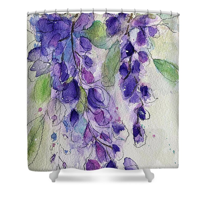 Original Shower Curtain featuring the painting Watercolor Wisteria by Roxy Rich