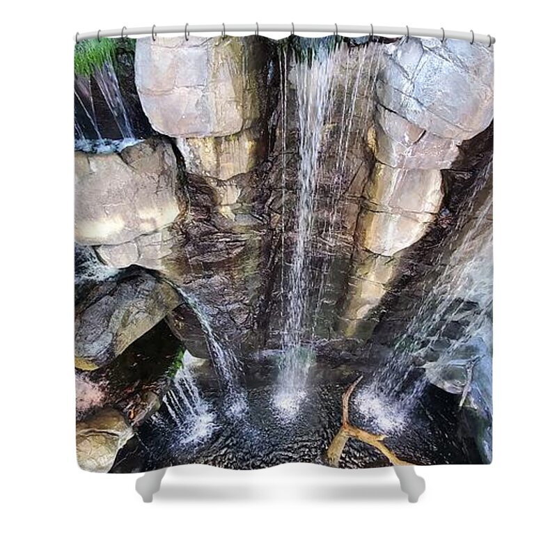Waterfall Shower Curtain featuring the pyrography Waterfall by Elena Pratt