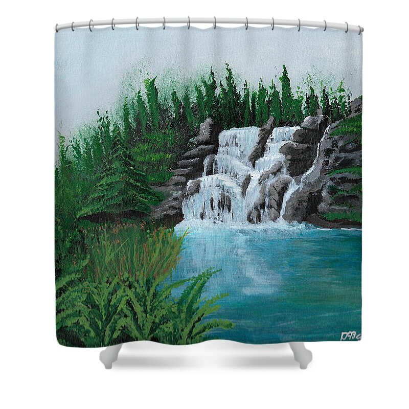 Waterfall Shower Curtain featuring the painting Waterfall On Ridge by David Bigelow