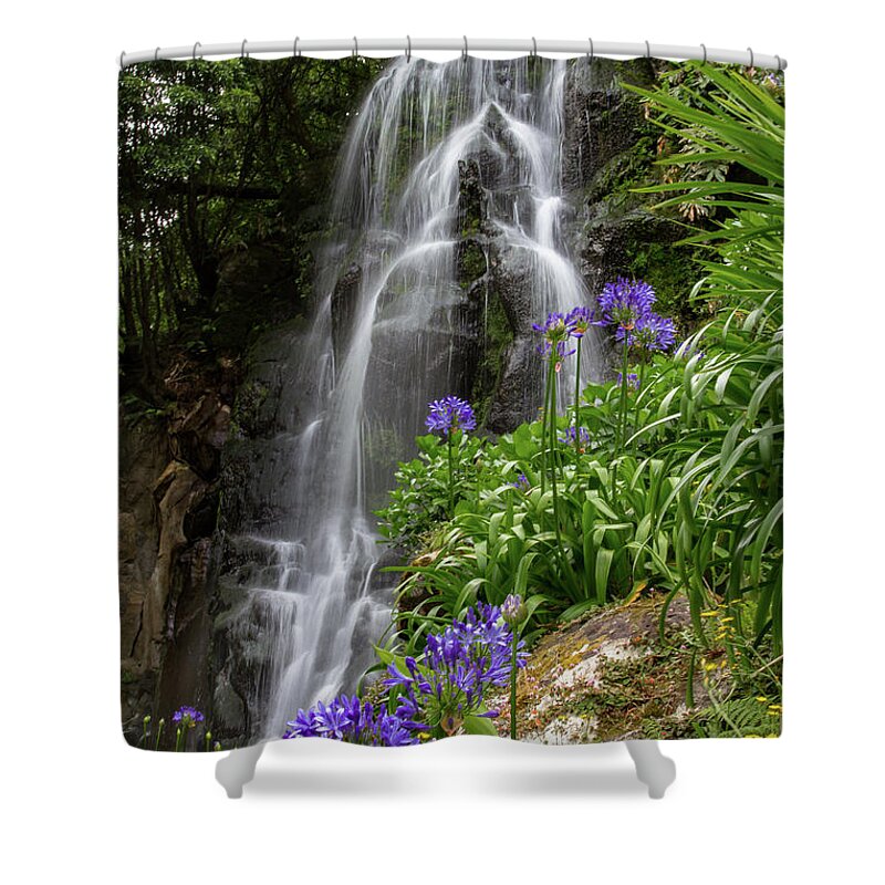 Nordeste Shower Curtain featuring the photograph Waterfall with Flowers by Denise Kopko