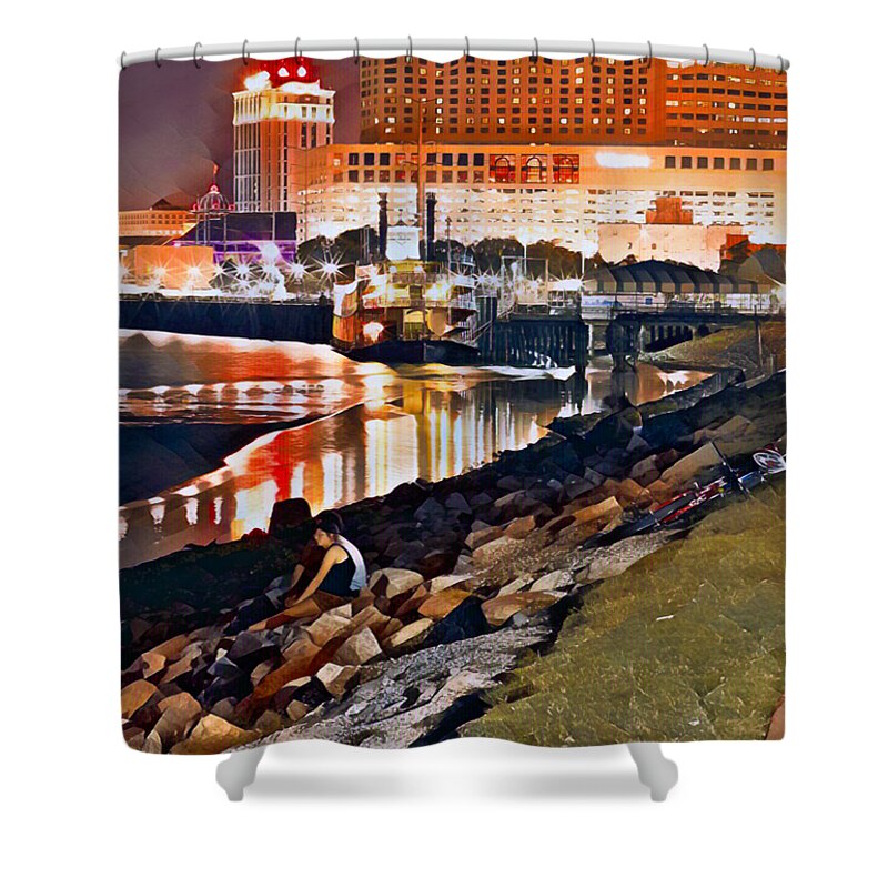 Nola Shower Curtain featuring the painting Waterfront New Orleans, Summer Night by Eyes Of CC