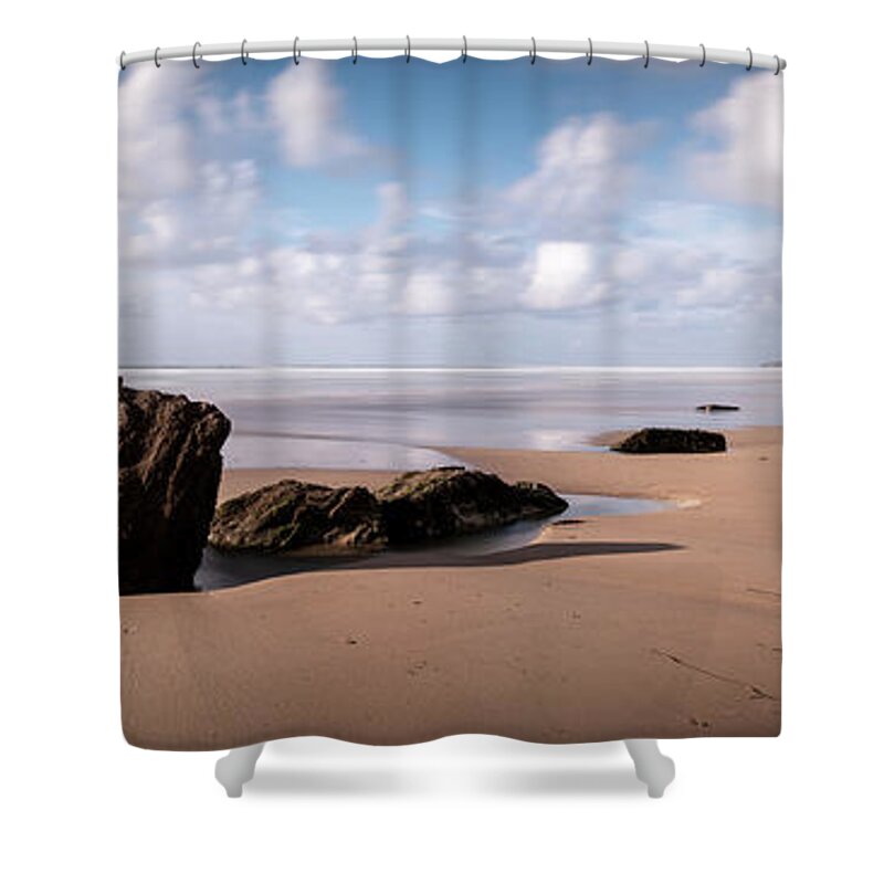 Coast Shower Curtain featuring the photograph Watergate Bay Beach Cornwall South west coast path England by Sonny Ryse