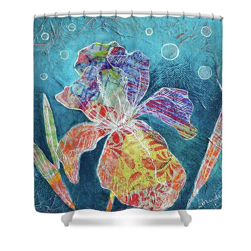 Watercolor Shower Curtain featuring the painting Watery Iris II by Shadia Derbyshire