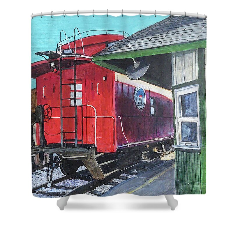 Caboose Shower Curtain featuring the painting Wave From The Window by William Brody