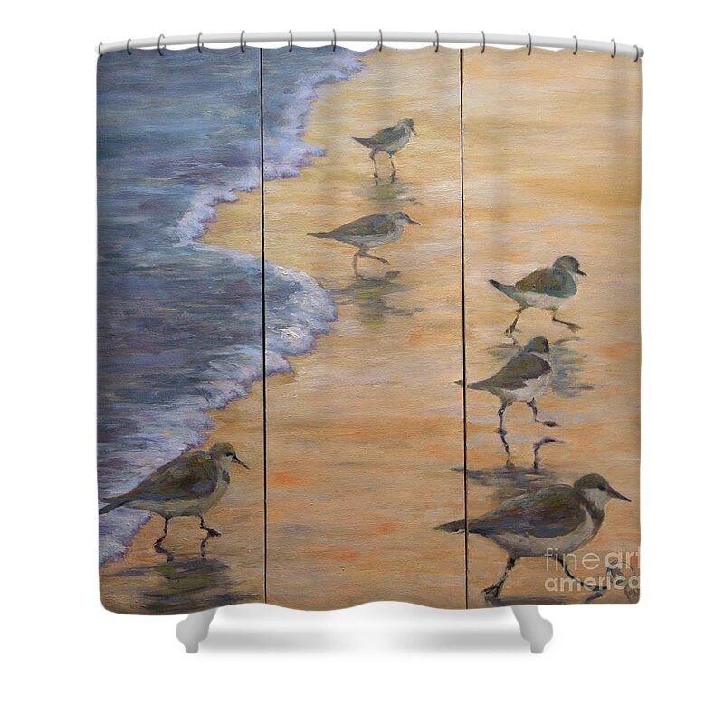Birds Shower Curtain featuring the painting Wave runners by B Rossitto