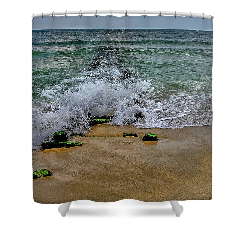 Waves Shower Curtain featuring the photograph Waves at Long Branch by Alan Goldberg