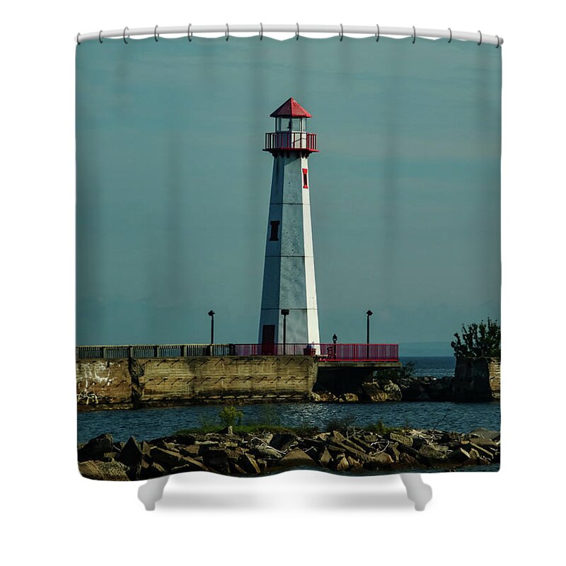 Great Lakes Lighthouses Shower Curtain featuring the photograph Wawatam Light - St. Ignace, Michigan by Deb Beausoleil