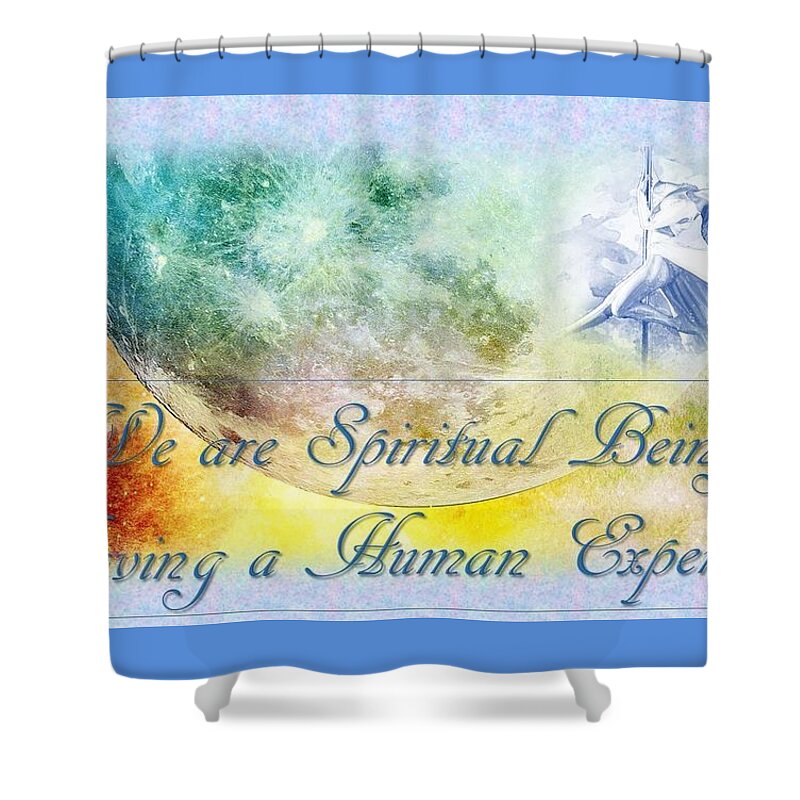 Moon Shower Curtain featuring the mixed media We Are Spiritual Beings by Nancy Ayanna Wyatt
