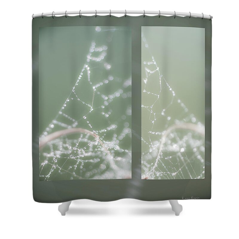 Web Shower Curtain featuring the photograph Web With Dew by Karen Rispin