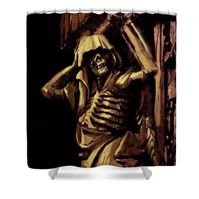 Skeleton Shower Curtain featuring the painting Weight of the World by Sv Bell