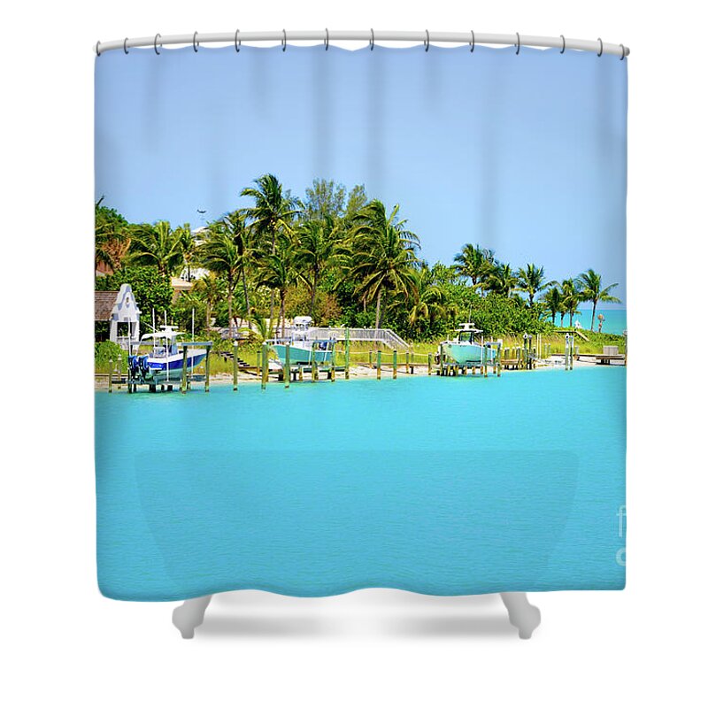 Boca Grande Shower Curtain featuring the digital art Welcome to Boca by Alison Belsan Horton