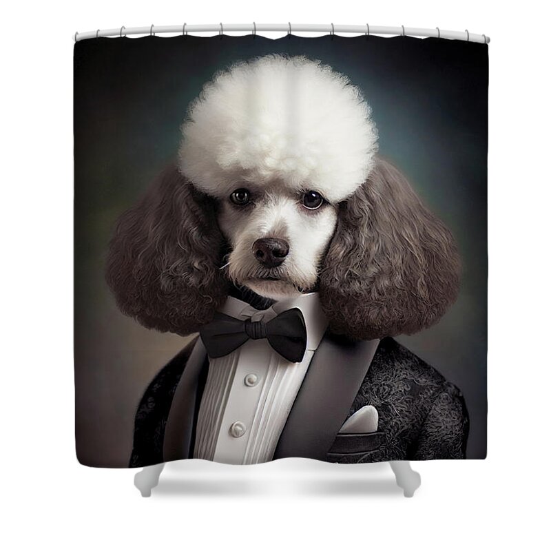 Dog Shower Curtain featuring the digital art Well-dressed Animal 21 Cute Poodle Dog by Matthias Hauser