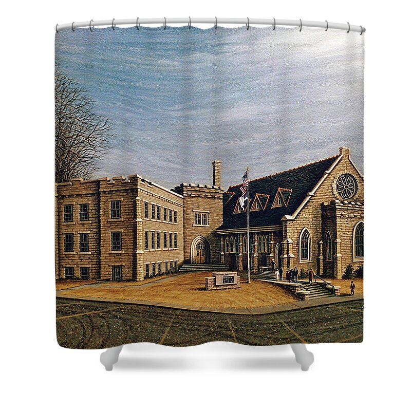 Architectural Landsacape Shower Curtain featuring the painting Westport Presbyterian Church by George Lightfoot