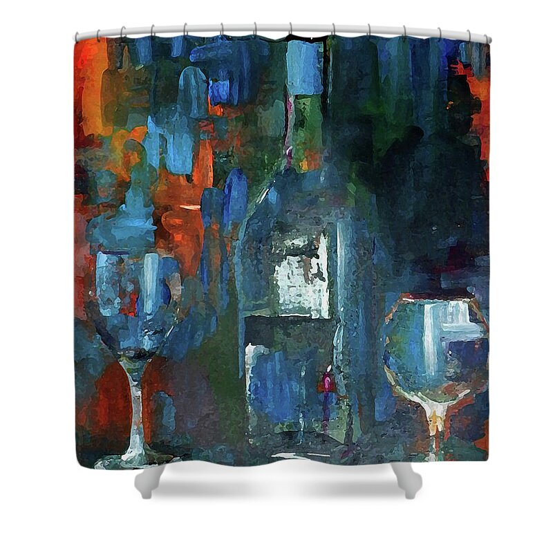Grunge Shower Curtain featuring the painting What Was Left Behind Empty Wine Bottle by Lisa Kaiser