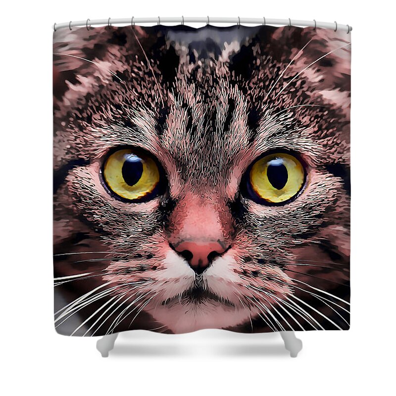 Cat Shower Curtain featuring the mixed media What's New Pussycat by Marvin Blaine