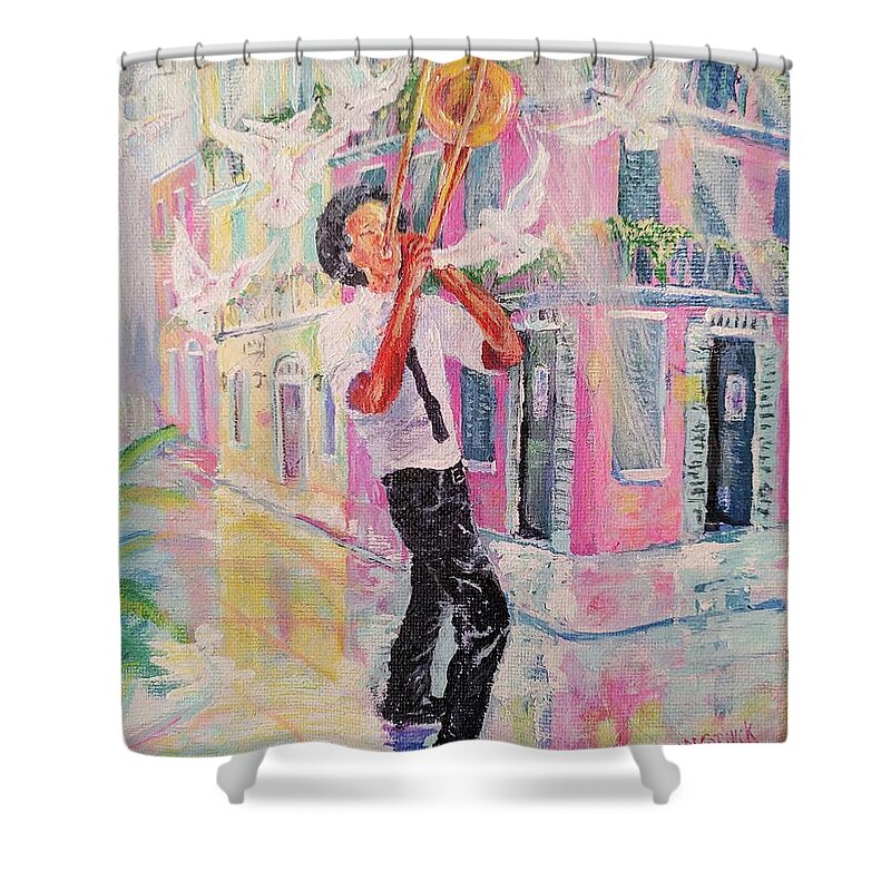 Nola Shower Curtain featuring the painting When the Saints Go Marchin' In by ML McCormick