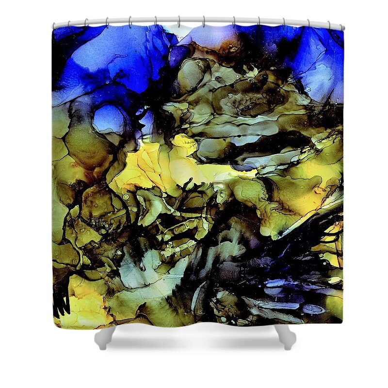 Blue Shower Curtain featuring the painting When you bay at the moon by Angela Marinari