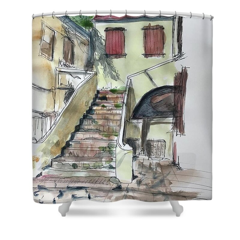 Caribbean Architecture Shower Curtain featuring the drawing Where do they go? by Sonia Mocnik