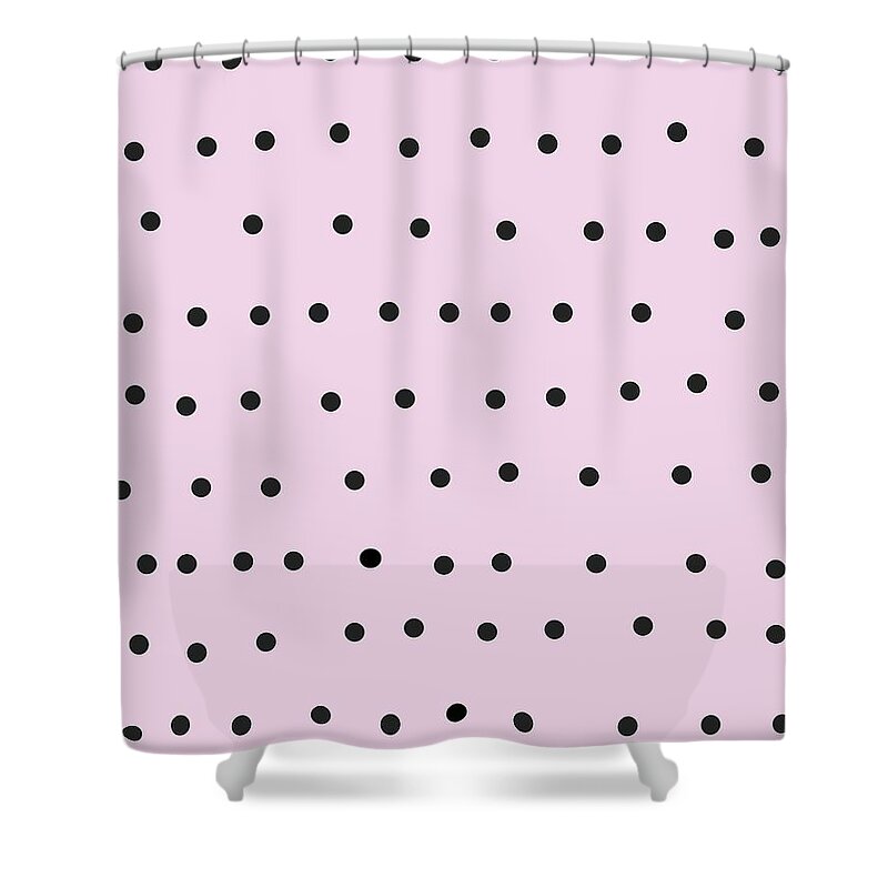 Pattern Shower Curtain featuring the digital art Whimsical Black Polka Dots On Pink by Ashley Rice