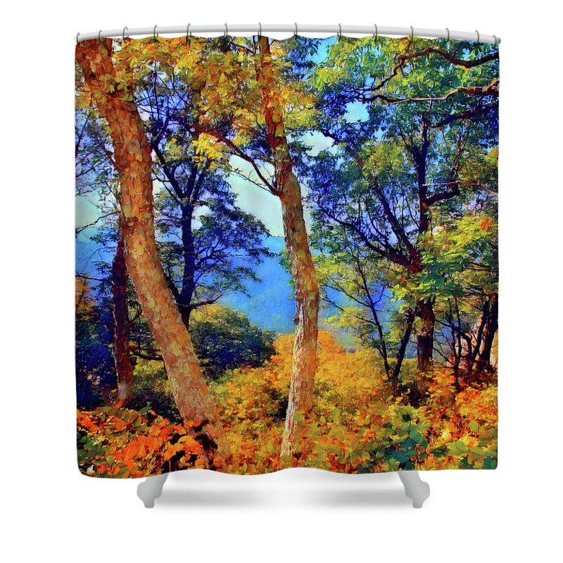 Oil Painting Shower Curtain featuring the painting Whimsical Forest Painting by The James Roney Collection