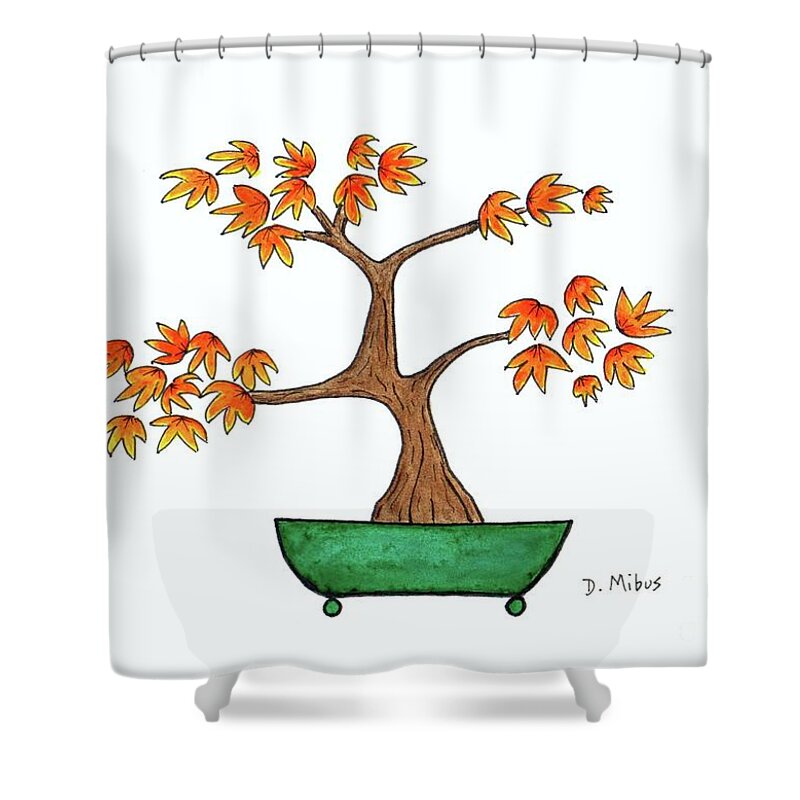 Asian Art Shower Curtain featuring the painting Whimsical Japanese Maple Bonsai Tree by Donna Mibus