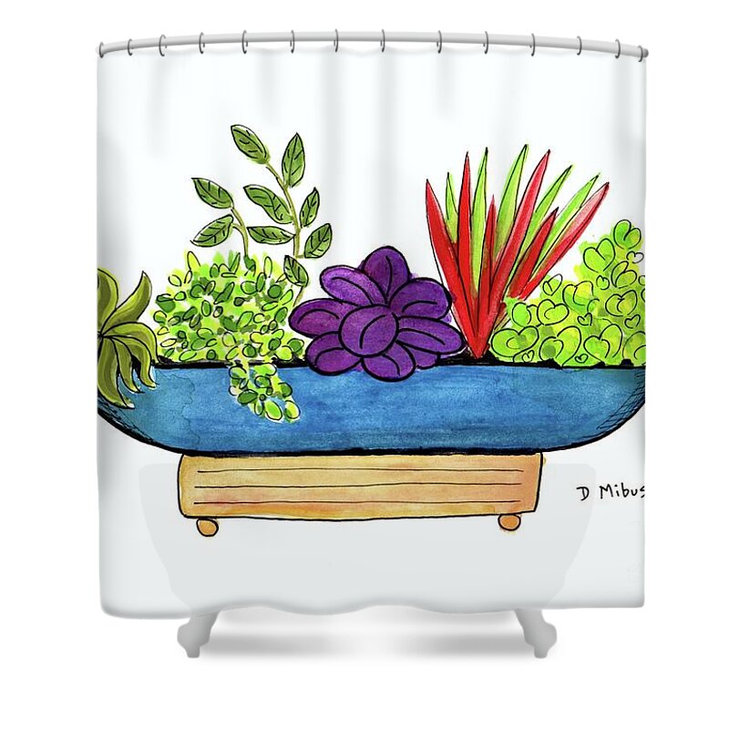 Mid Century Modern Planter Shower Curtain featuring the painting Whimsical Mid Century Planter by Donna Mibus