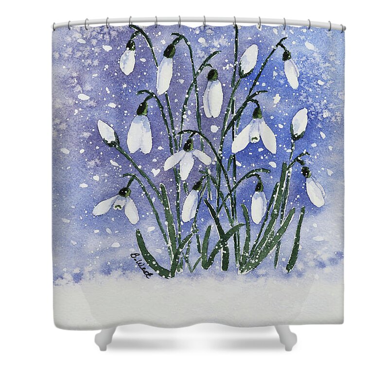 Watercolor Shower Curtain featuring the painting Whimsical Snowdrops by Barbara West