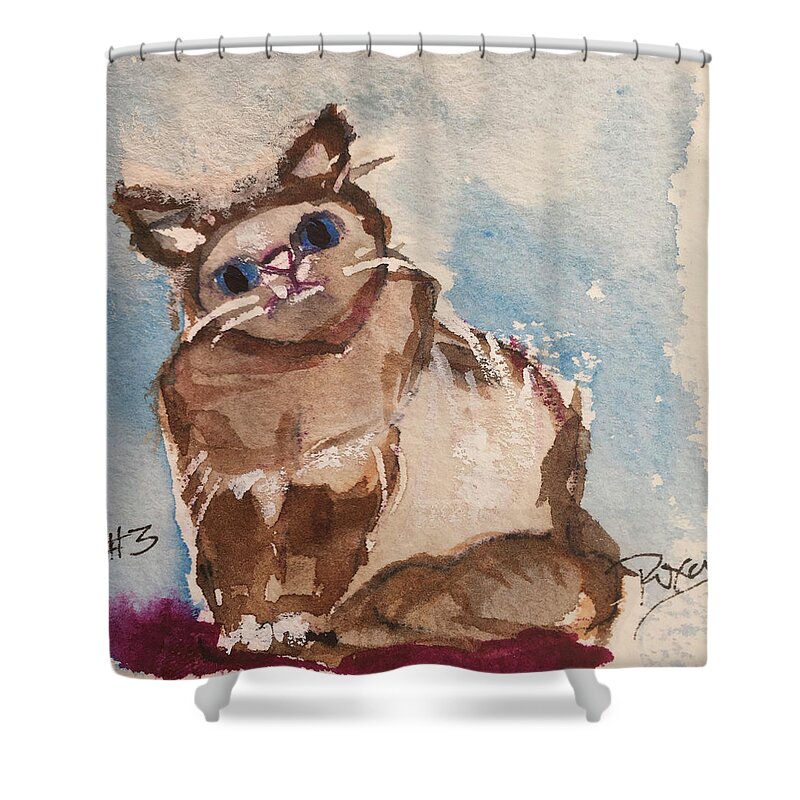Whimsy Shower Curtain featuring the painting Whimsy Kitty 3 by Roxy Rich