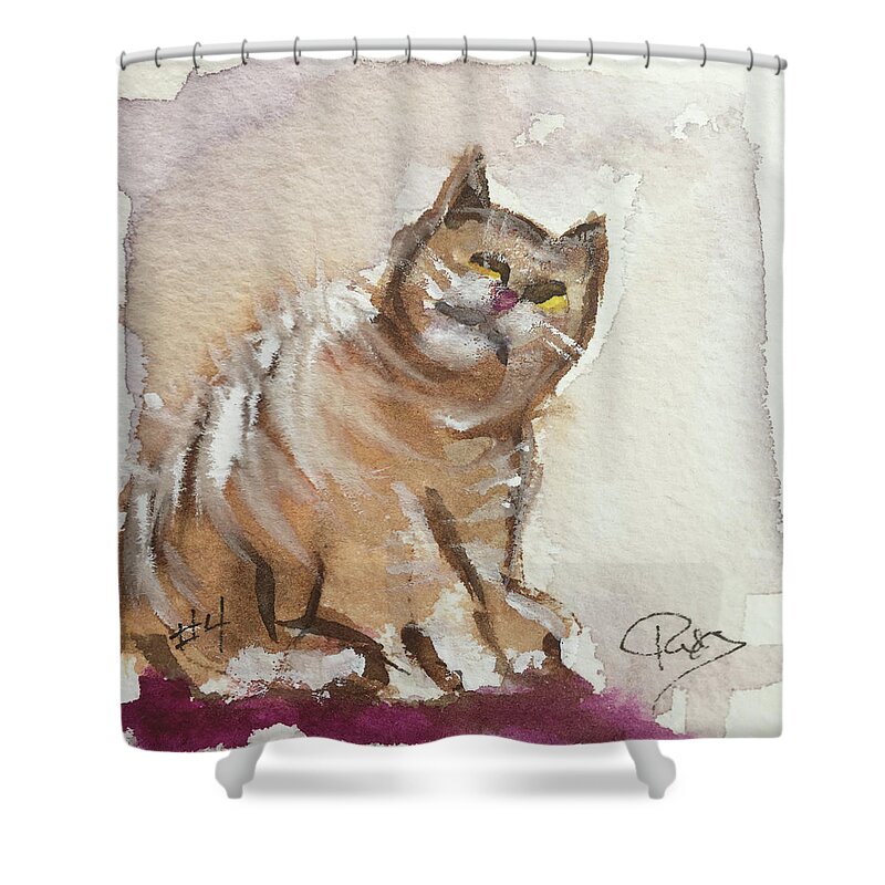 Whimsy Shower Curtain featuring the painting Whimsy Kitty 4 by Roxy Rich