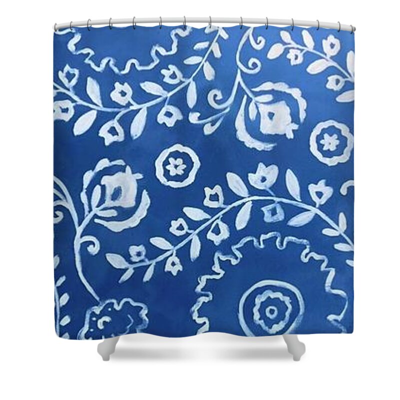  Shower Curtain featuring the painting White Blue Floral by Jam Art