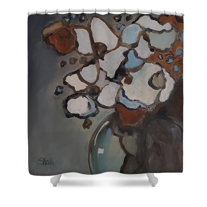 Still Life Shower Curtain featuring the painting White Bouquet by Sheila Romard